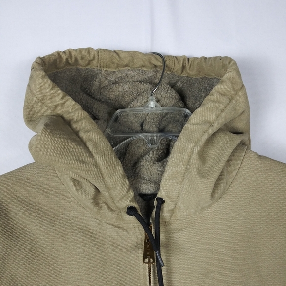 Carhartt Jacket J141 266 Hooded Tan Sherpa Lined Mens Sz 2XL Distressed - Picture 2 of 14